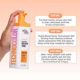 Bondi Sands bottle in hand to show 6.76 fl oz size for travel-friendly convenience
