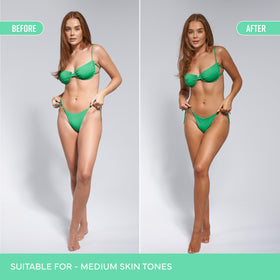 Bondi Sands application with mitt demonstrating streak-free coverage
