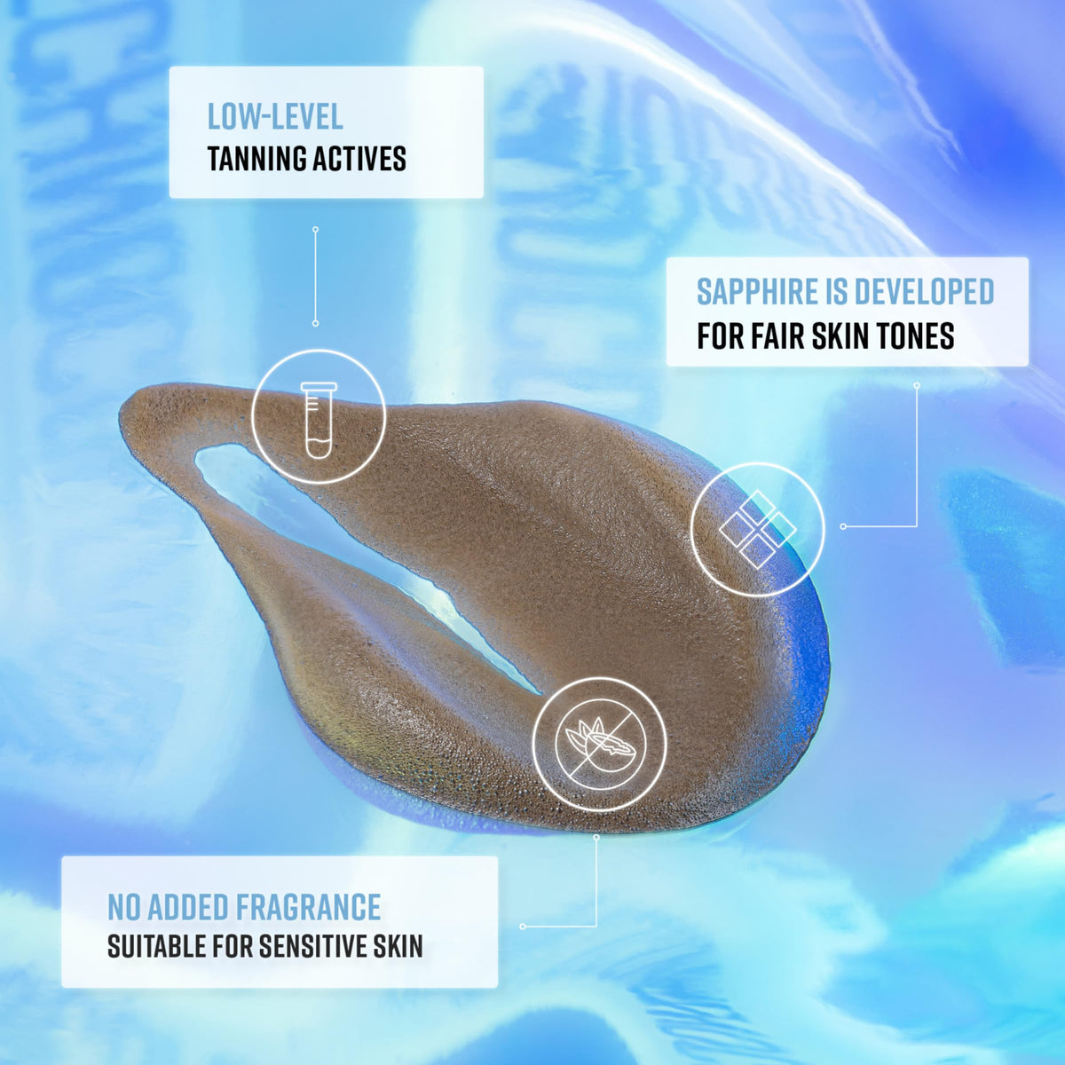 Bondi Sands blue-grey color guide visible on skin for even coverage