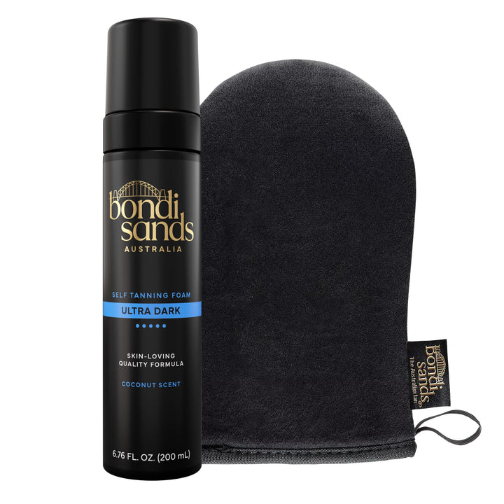 Bondi Sands Ultra Dark foam front packaging shows product and deep bronze benefit