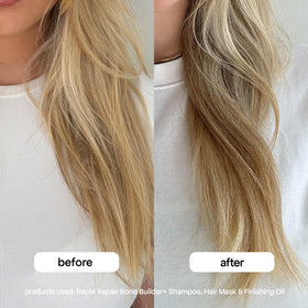 BONDIBOOST before-and-after hair strands showing reduced breakage and smoother finish
