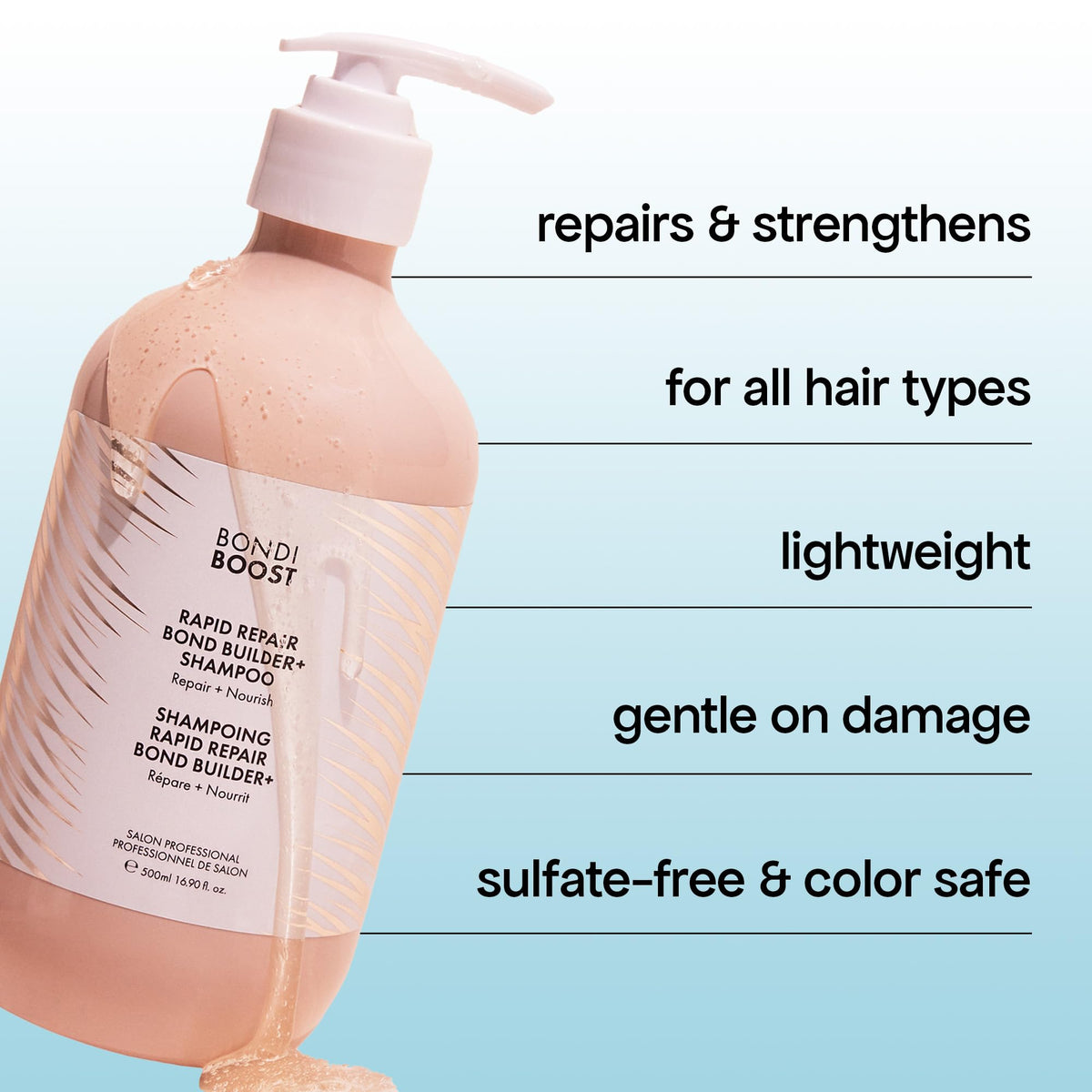 BONDIBOOST pump and label close-up highlighting usage instructions and ingredients