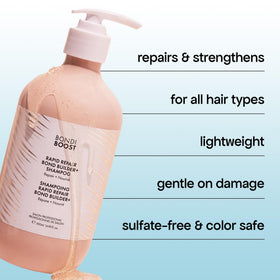 BONDIBOOST pump and label close-up highlighting usage instructions and ingredients