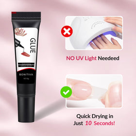 BONITIVA glue being used to apply press-on nails for quick salon look