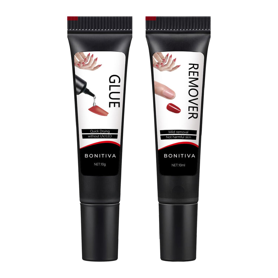 BONITIVA front packaging showing glue and remover for easy at-home nails