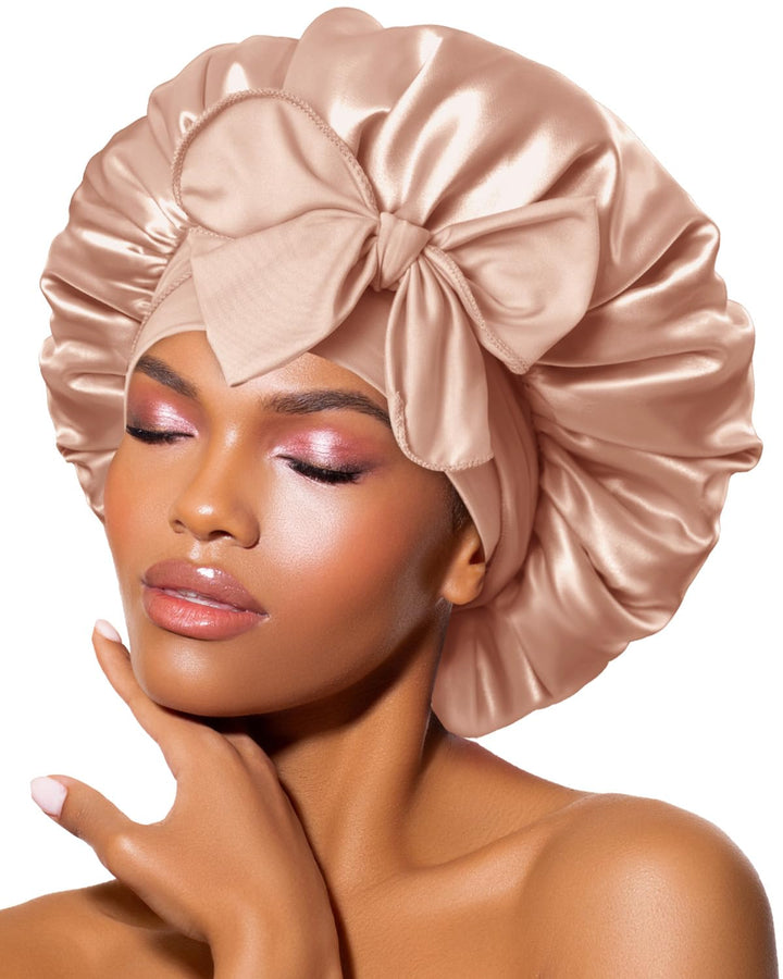BONNET QUEEN front view champagne bonnet showing smooth fit and coverage