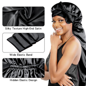 BONNET QUEEN bonnet containing long braids to illustrate roomy internal capacity