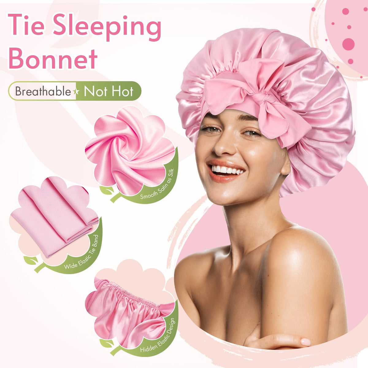 BONNET QUEEN bonnet on sleeping woman protecting curls and reducing friction overnight