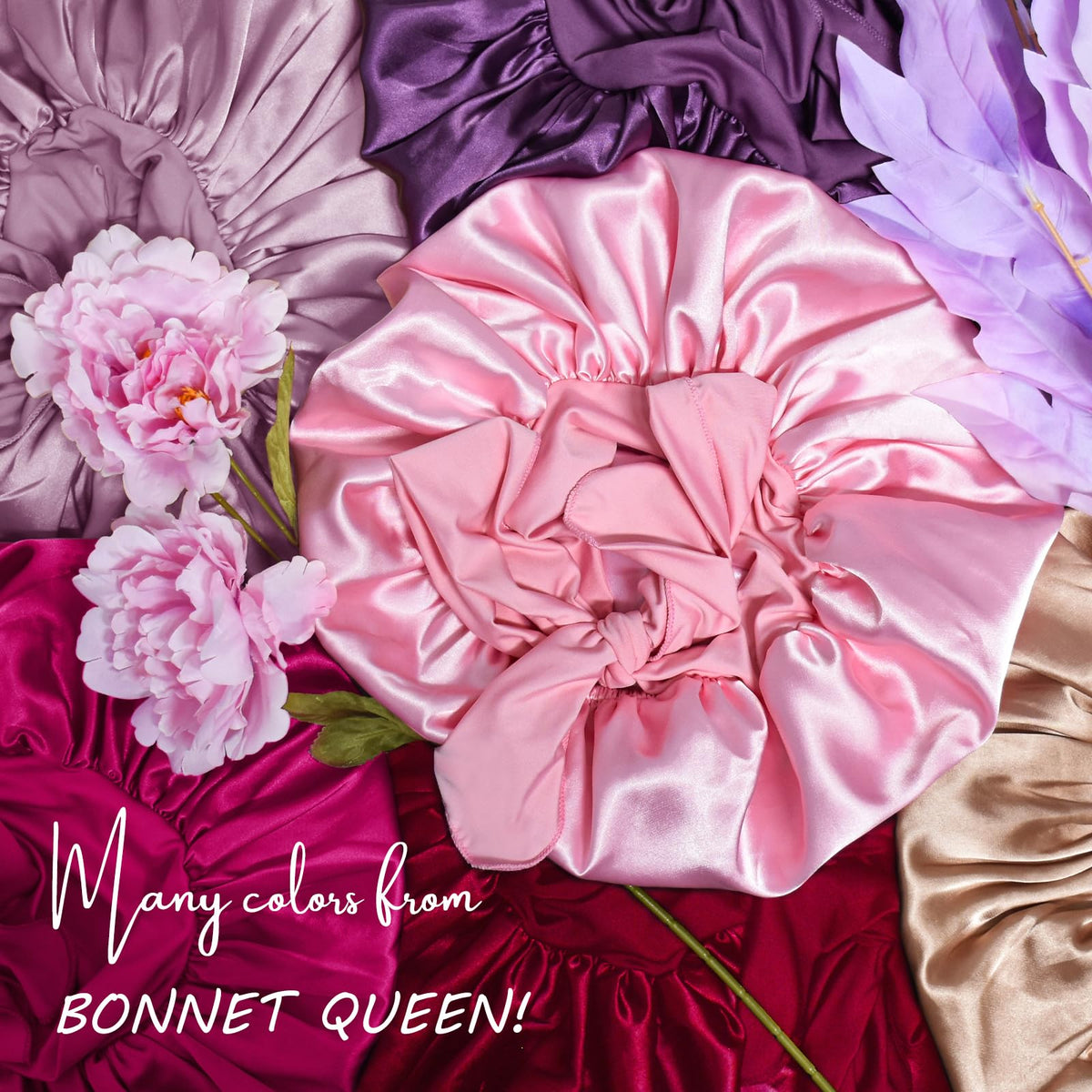 BONNET QUEEN bonnet beside hand and braid to show size and capacity for full hairstyles