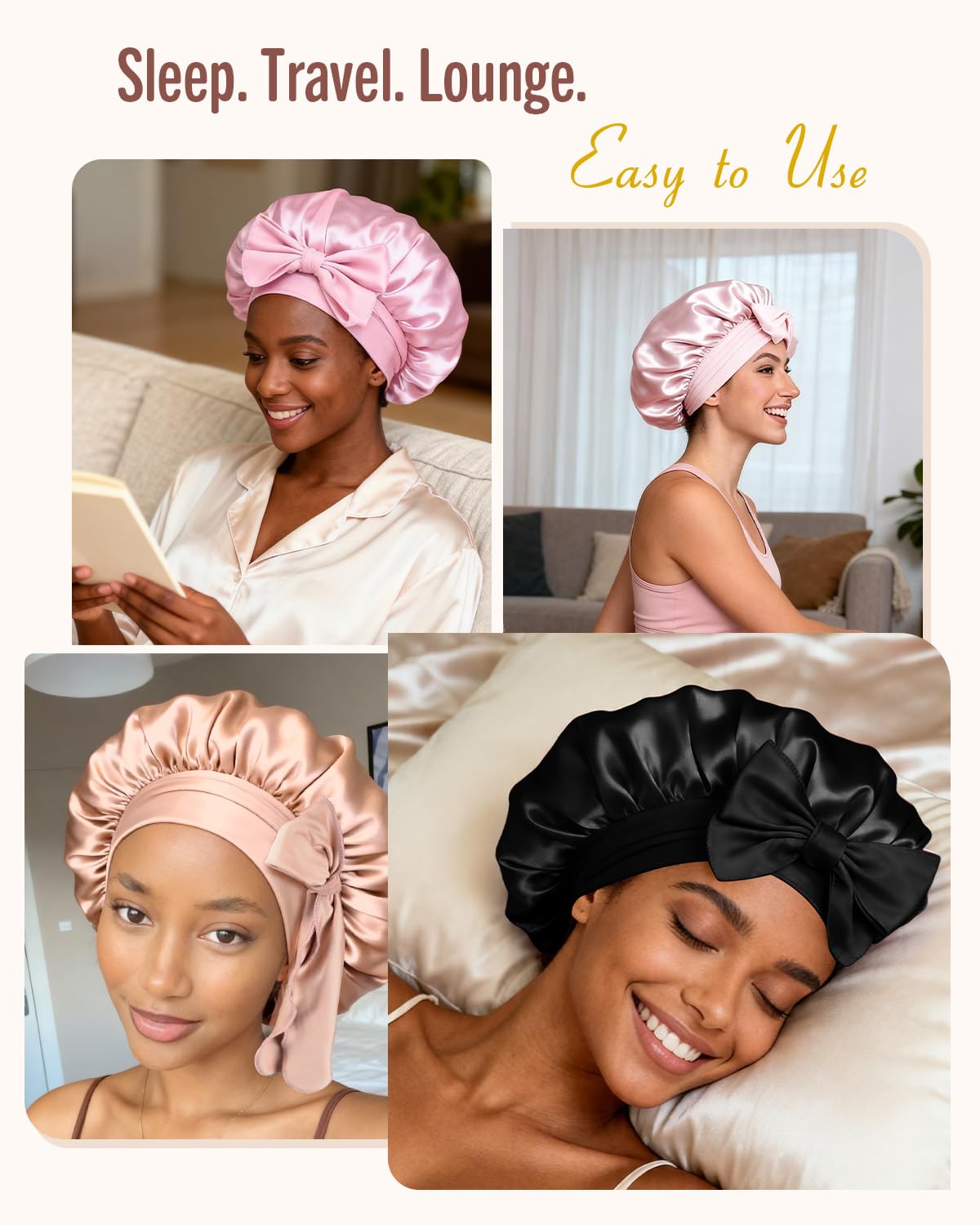 BONNET QUEEN styled with a forehead bow offering a fashionable, secure fit