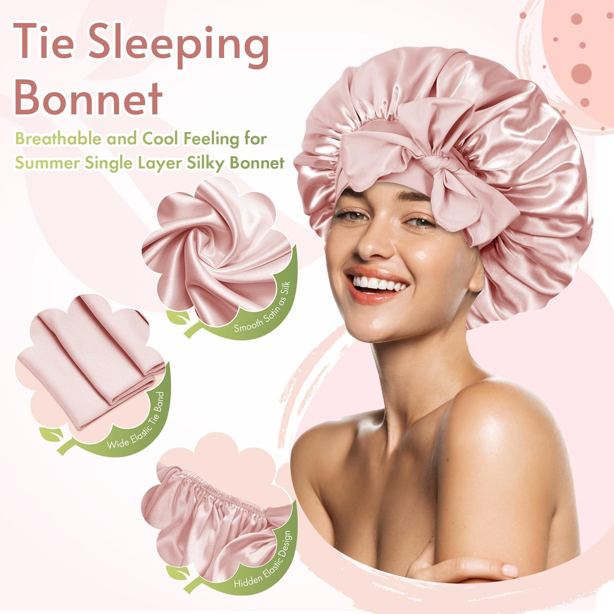 BONNET QUEEN tie band detail demonstrating adjustable no-slip fit