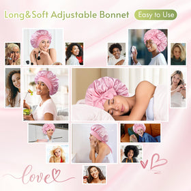 BONNET QUEEN top-down showing bonnet volume accommodating buns and thick hairstyles