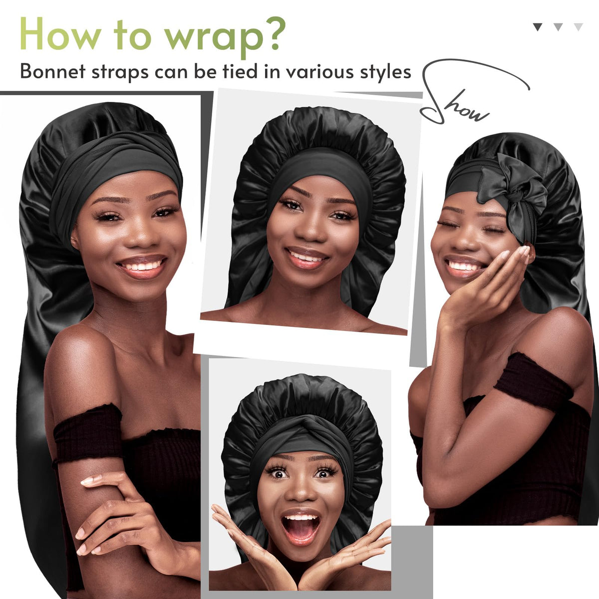 BONNET QUEEN wide stretch tie band detail demonstrating secure no-slip fit