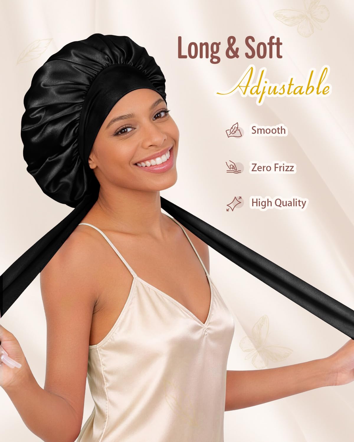 BONNET QUEEN securing a wig and protecting edges without slipping overnight