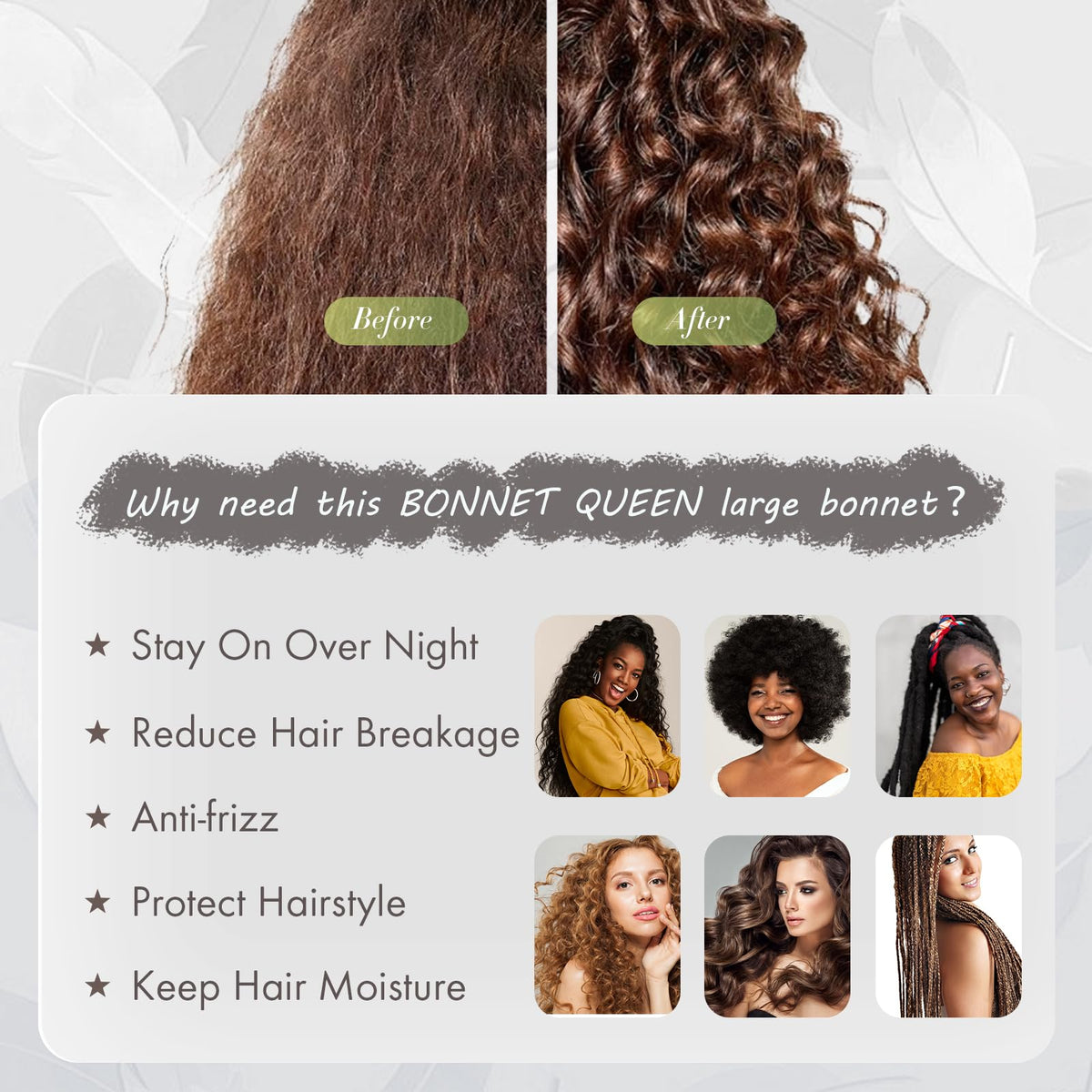 BONNET QUEEN bonnet worn by model with braids showing practical sleep and at-home use