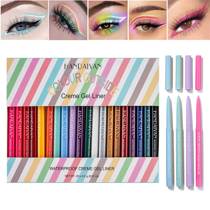 BONNIE CHOICE front packaging showing 20 colorful retractable eyeliners and benefits