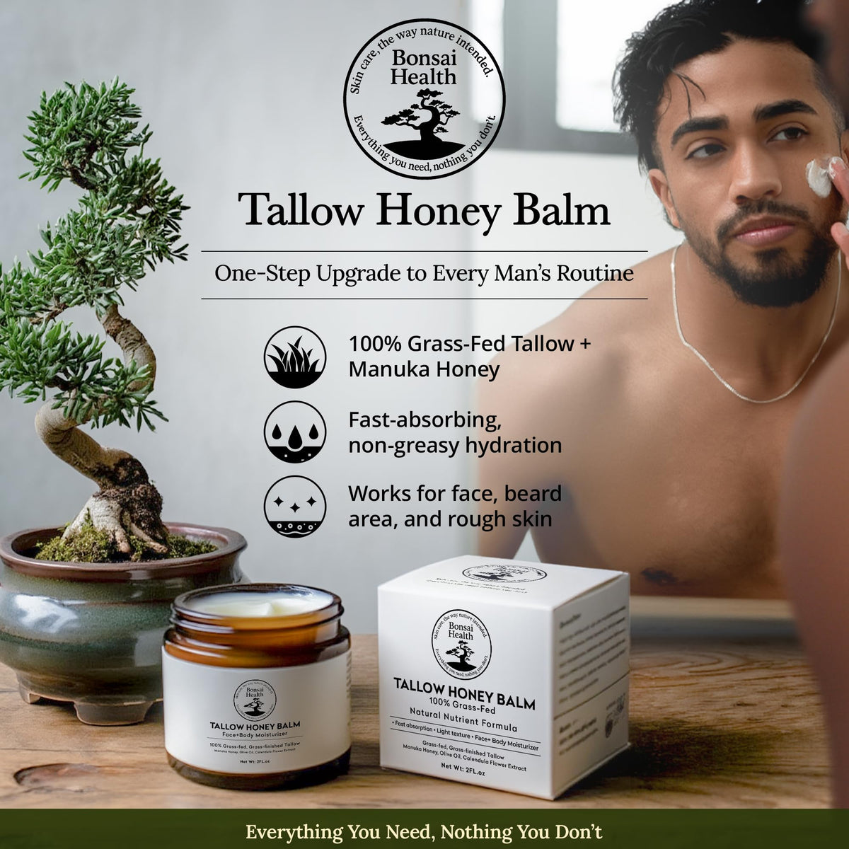 Bonsai Health 2oz jar beside coin to display compact travel-friendly size
