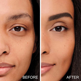 Boobeen brows before and after demonstrating fuller, defined brow effect
