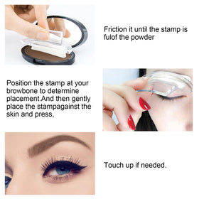 Boobeen stamp in use aligning on brow for quick application