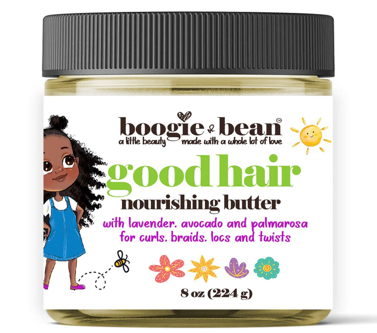 Boogie and Bean front jar showing product and clear benefit of gentle moisturizing