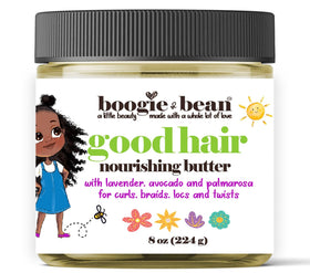 Boogie and Bean front jar showing product and clear benefit of gentle moisturizing