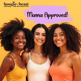 Boogie and Bean mom holding child after styling showing soft hair and confidence benefit