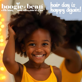 boogie and bean oil applied to hair ends showing reduced frizz and improved moisture