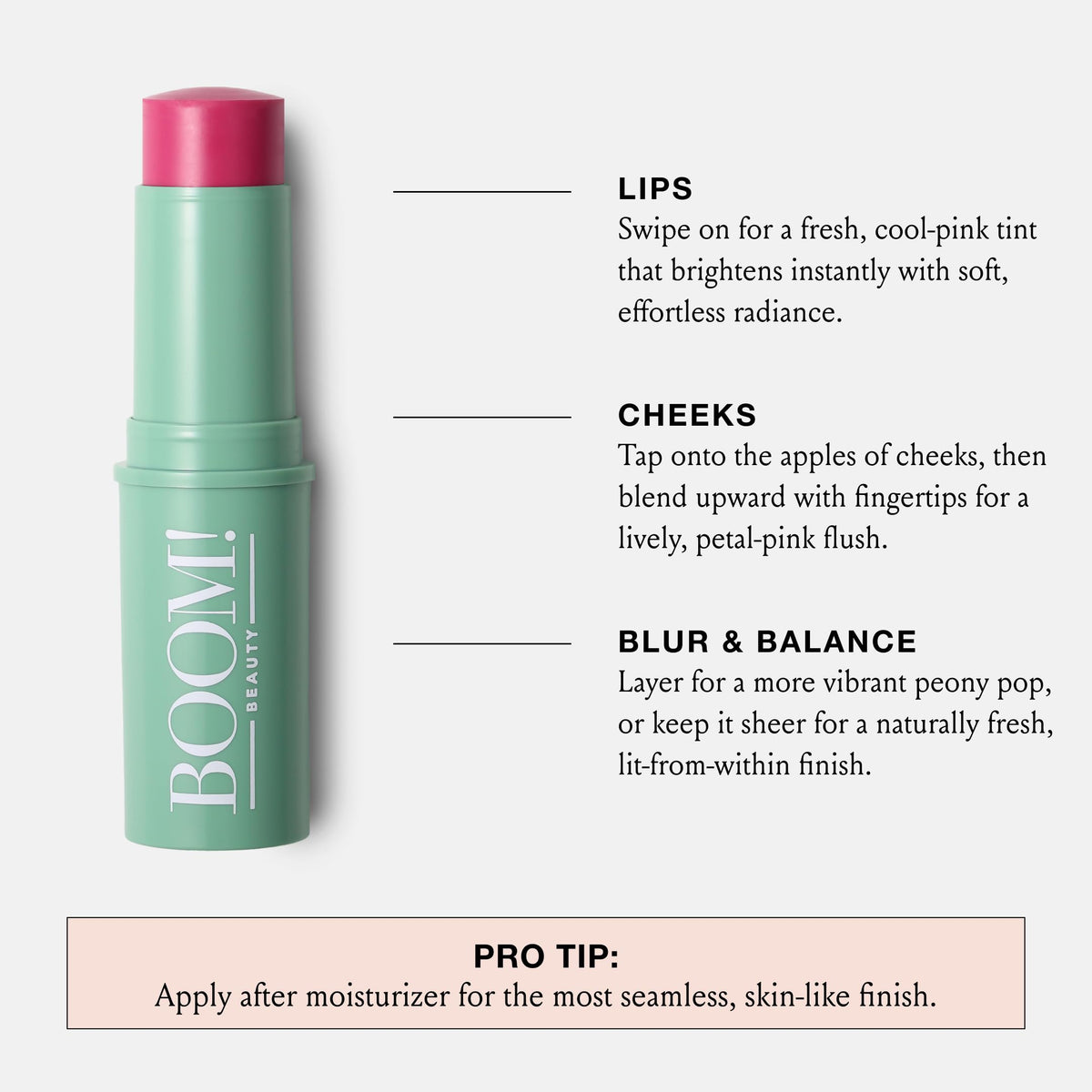 BOOM! by Cindy Joseph lip close shot showing hydrating pink tint