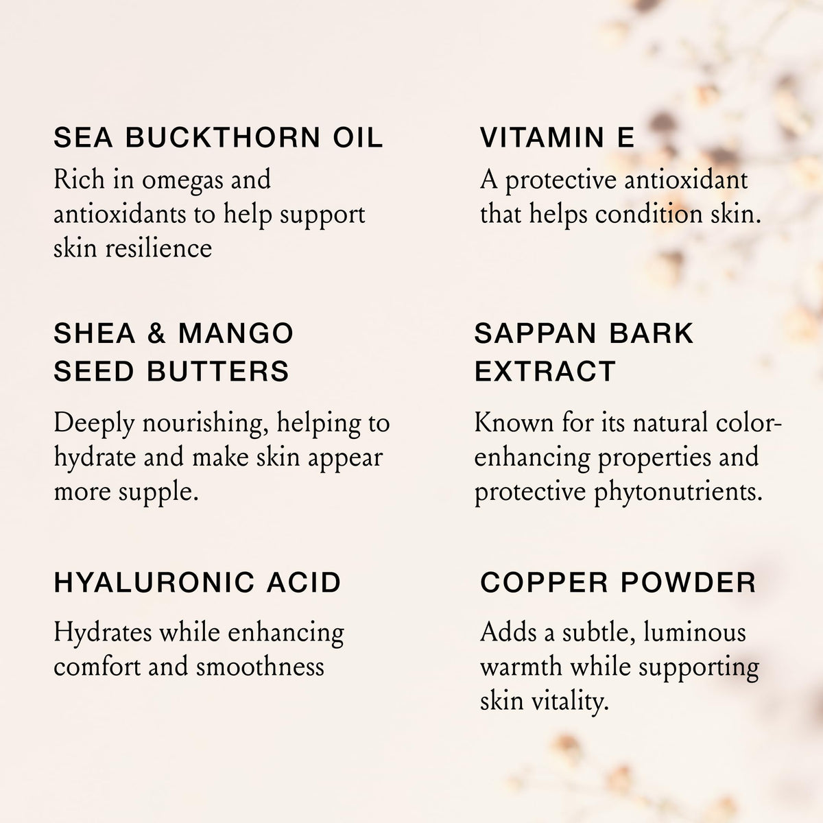 BOOM! by Cindy Joseph ingredient label highlighting skin-friendly botanicals