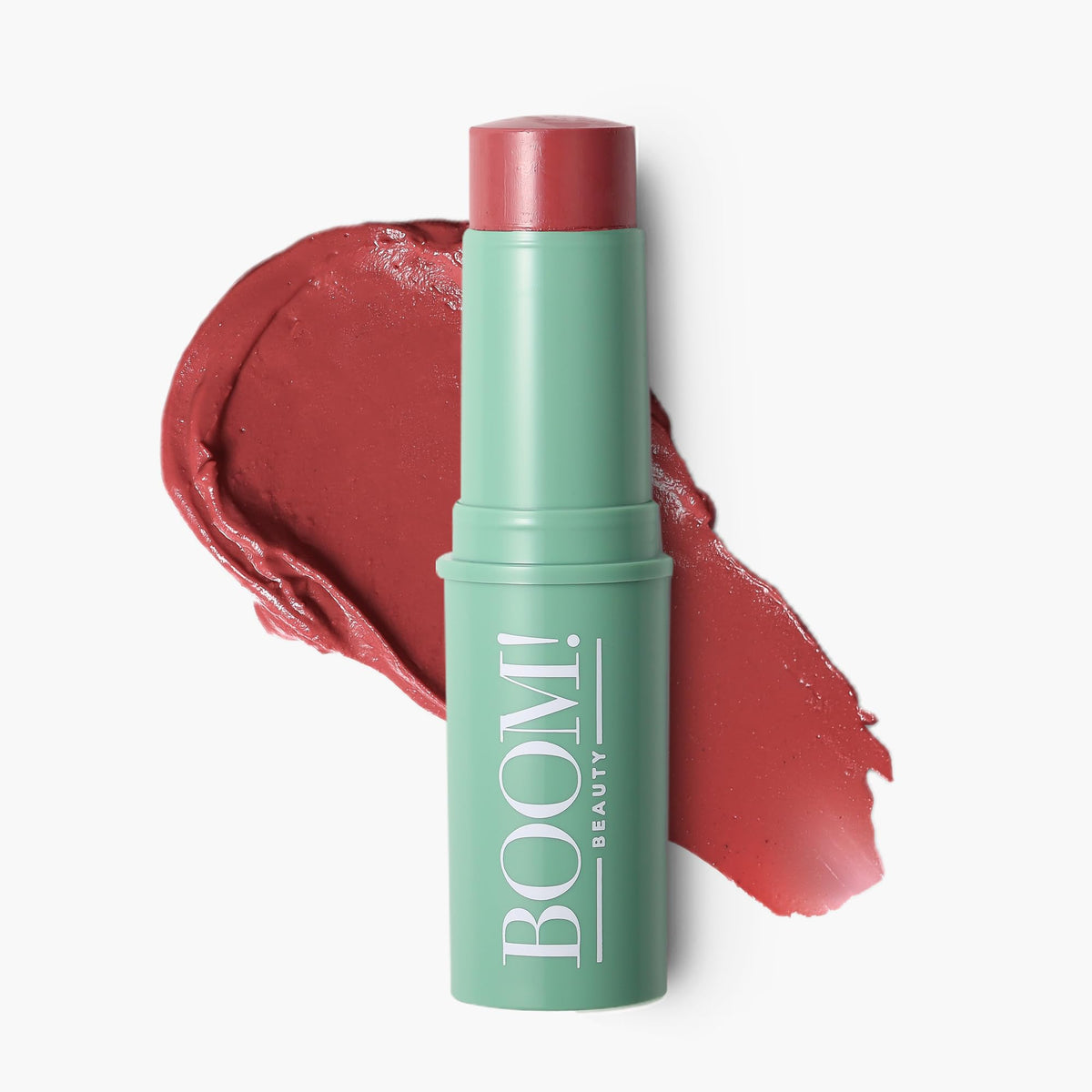 BOOM! front packaging showing compact blush stick and shade