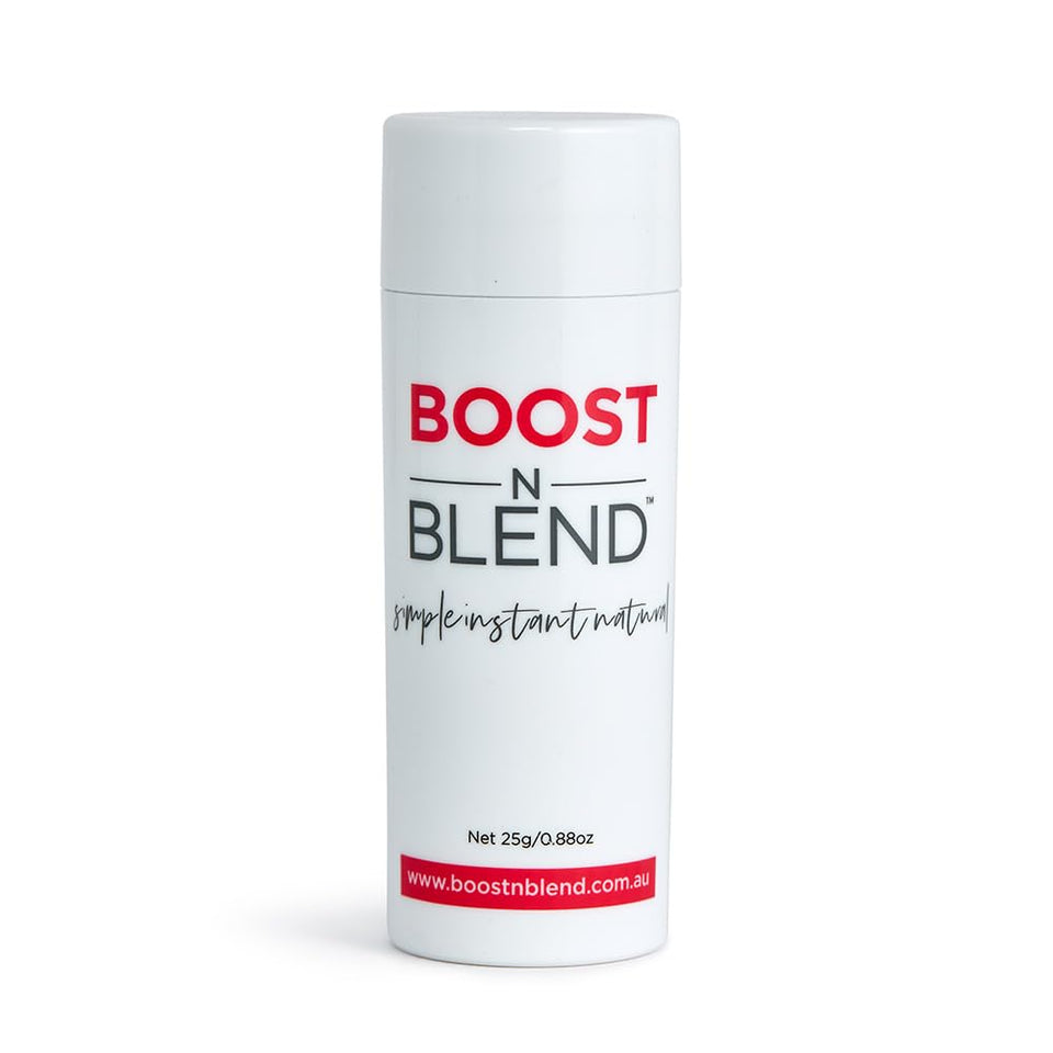 BOOST N BLEND front packaging showing 25g container and label benefit