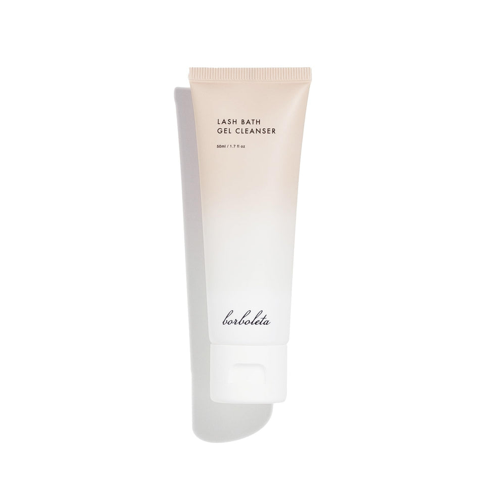 Borboleta front packaging showing lash bath gel and travel option for easy care