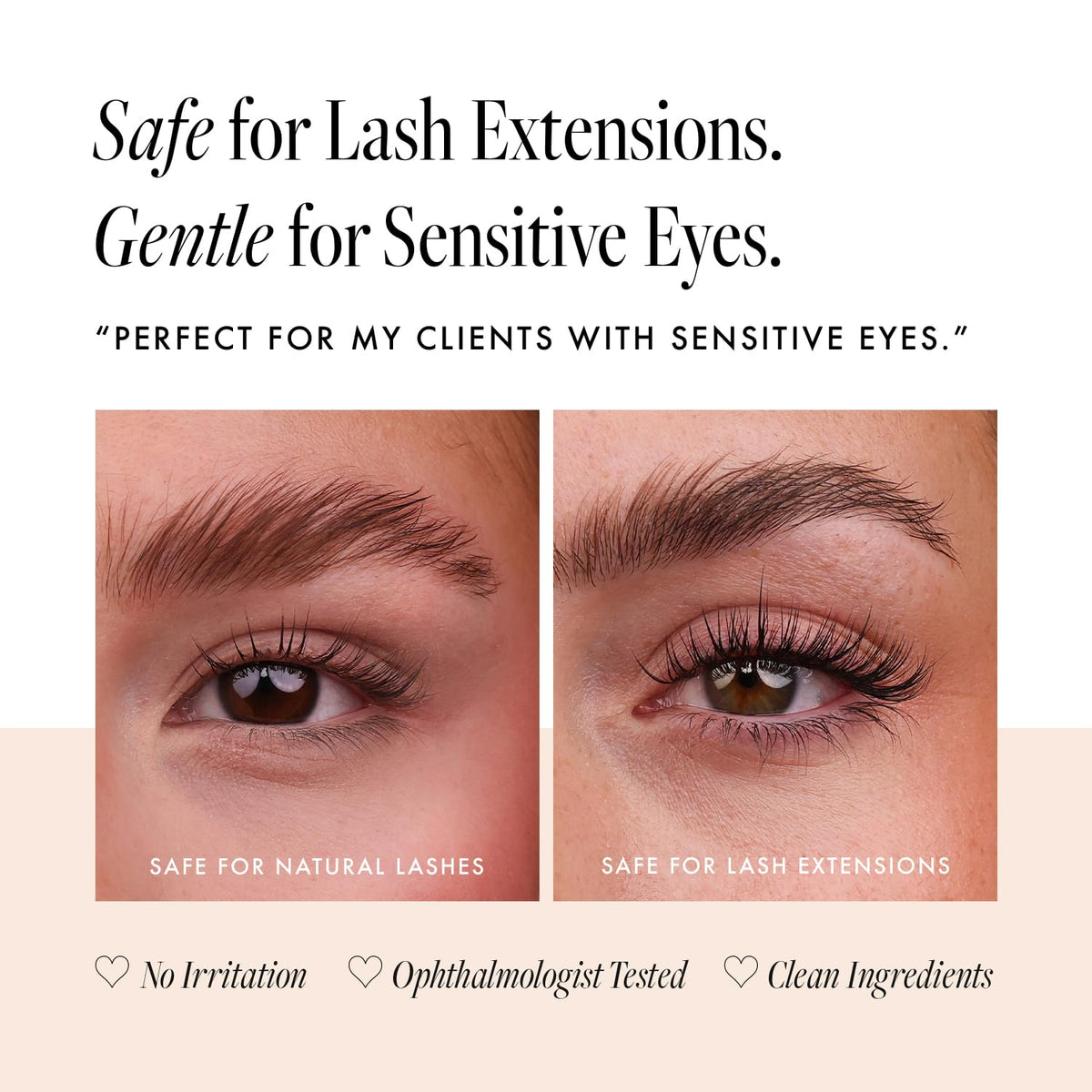 Borboleta lash serum in use with a single swipe along upper lash line