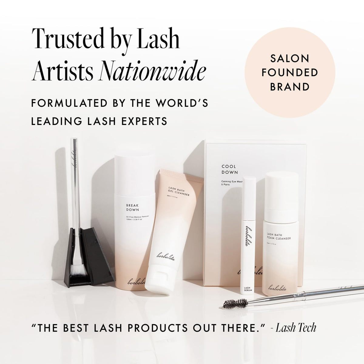 Borboleta on bathroom vanity next to skincare items for easy evening routine