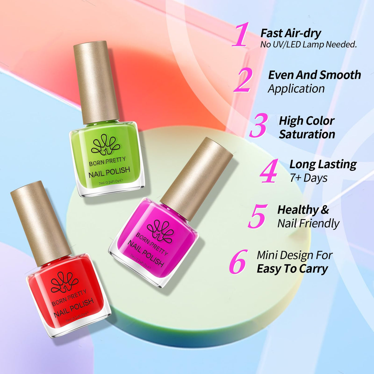 Born Pretty polishes applied on nails in bright neon showcasing wearable style