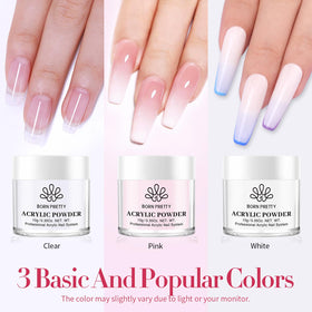 Born Pretty close-up of clear white pink powders for layered color effects