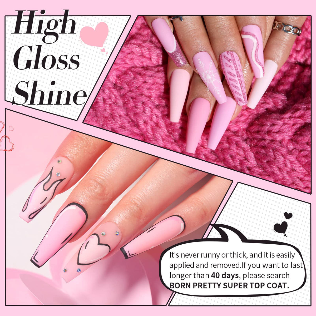 Born Pretty close-up of glossy cured nail highlighting shine and long-lasting finish