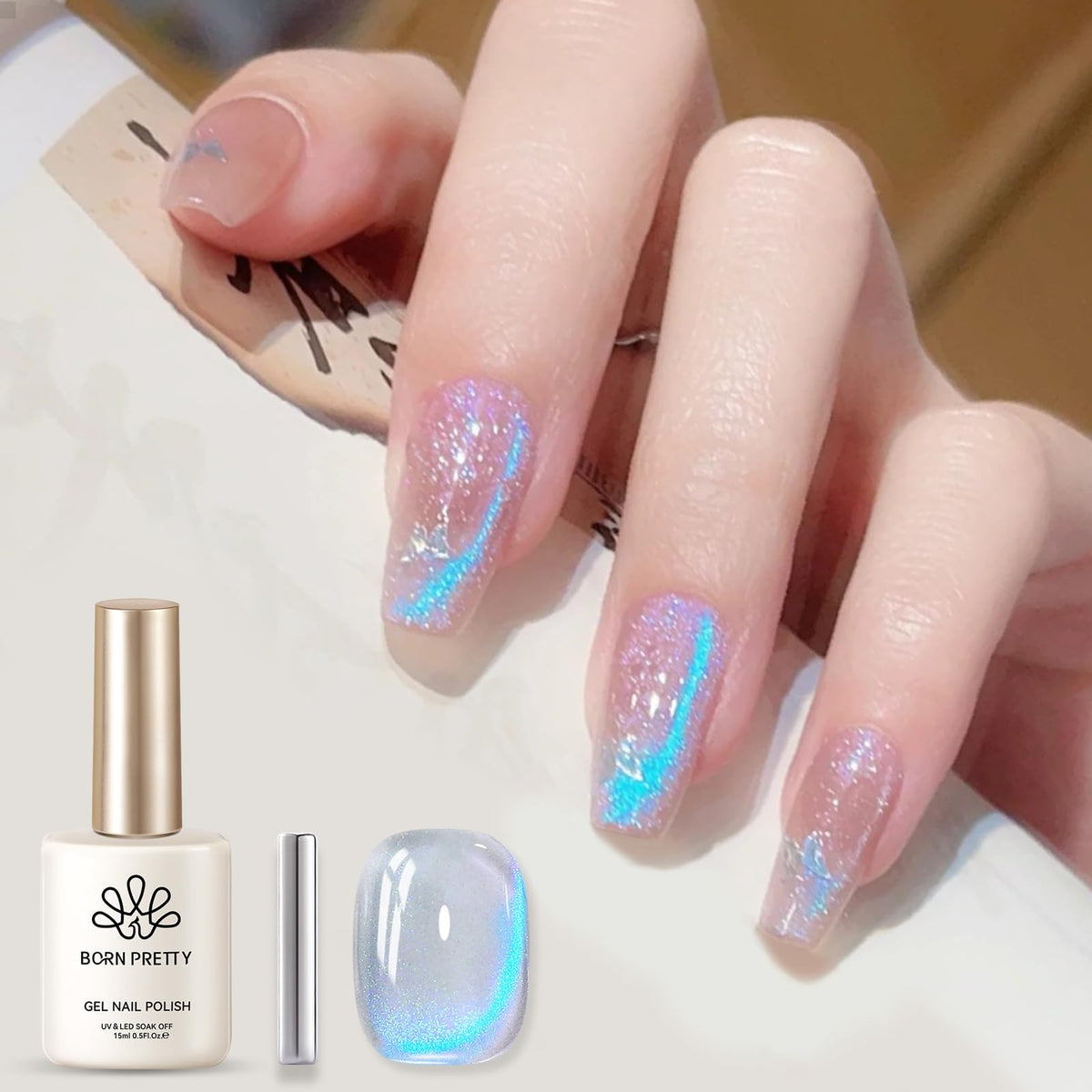 Born Pretty bottle front view showing blue tears shade and glossy appeal