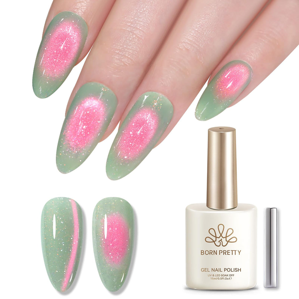 born pretty bottle showing reflective cat eye polish and affordable sparkle