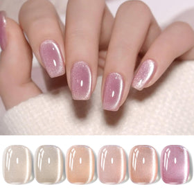 Born Pretty front view of six 7ml bottles showing pink magnetic colors and glossy finish