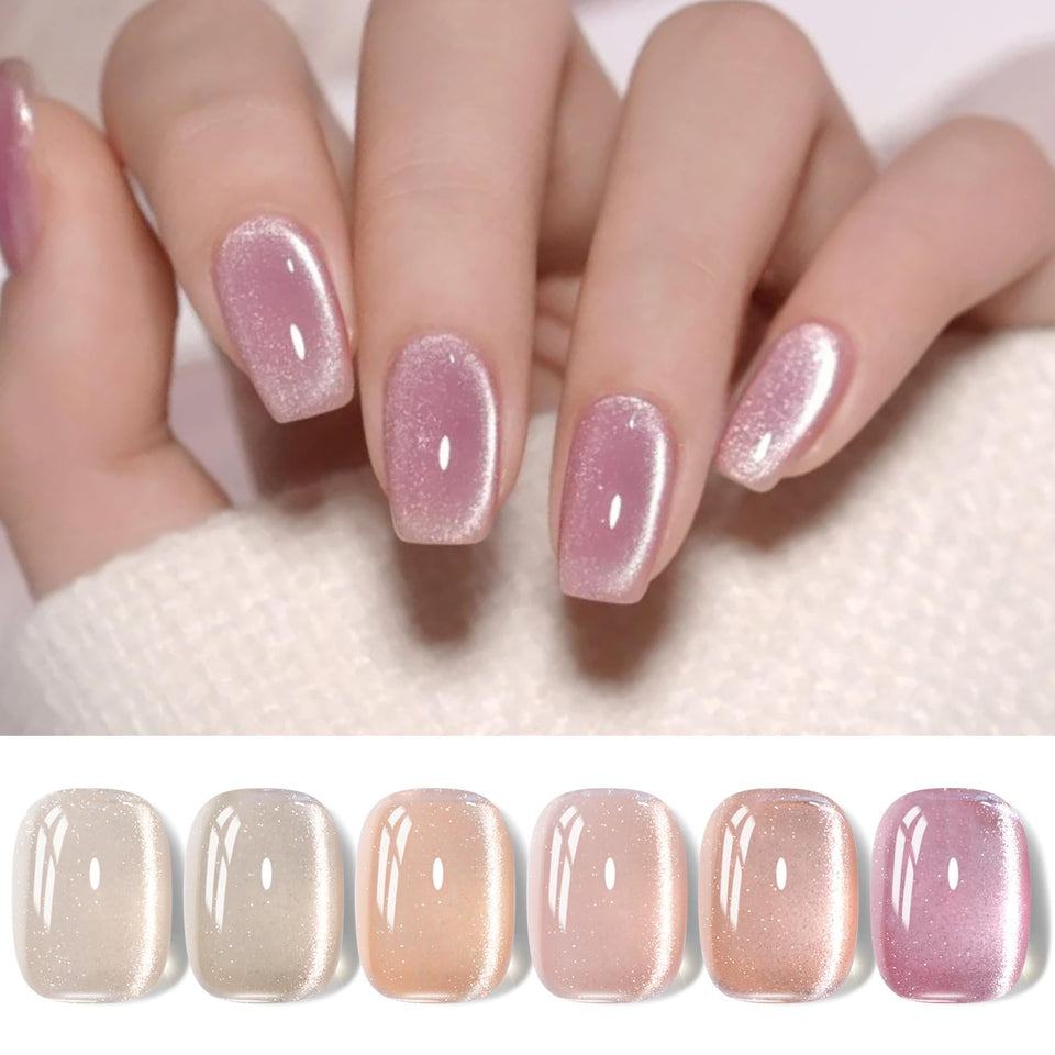 Born Pretty front view of six 7ml bottles showing pink magnetic colors and glossy finish