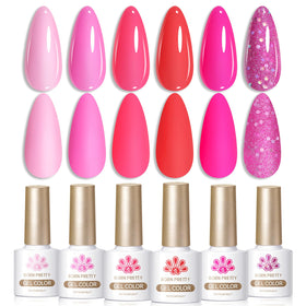 born pretty front packaging showing six pink gel bottles and kit benefits