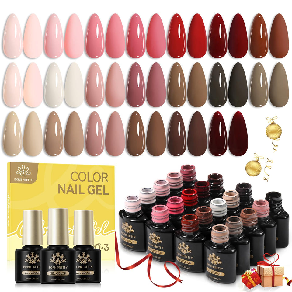 Born Pretty front packaging showing 23-piece nude pink gel set, convenient kit