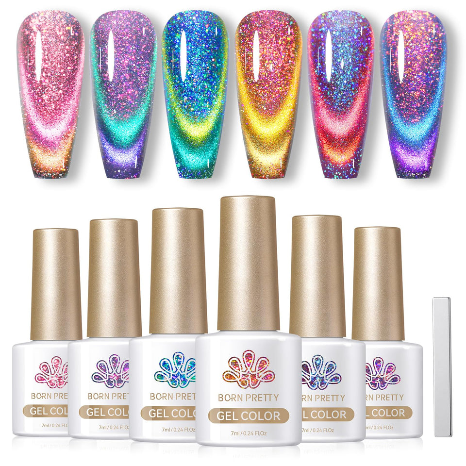 Born Pretty front packaging showing six magnetic gel bottles, ideal for varied chameleon looks