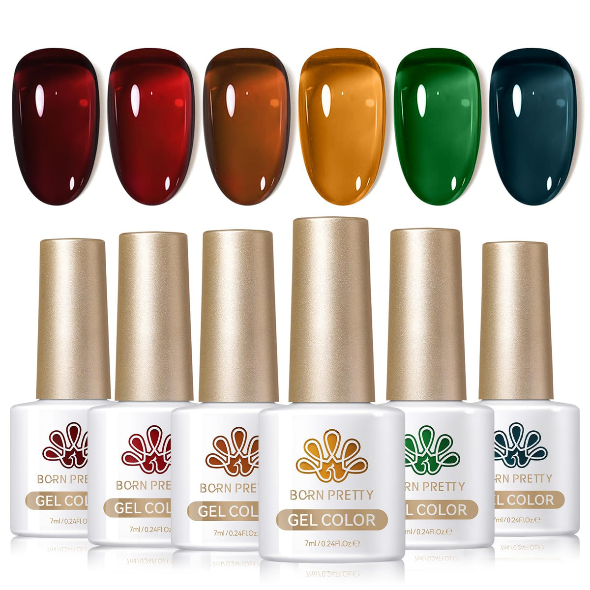 Born Pretty front packaging showing six jelly gel bottles and kit benefits