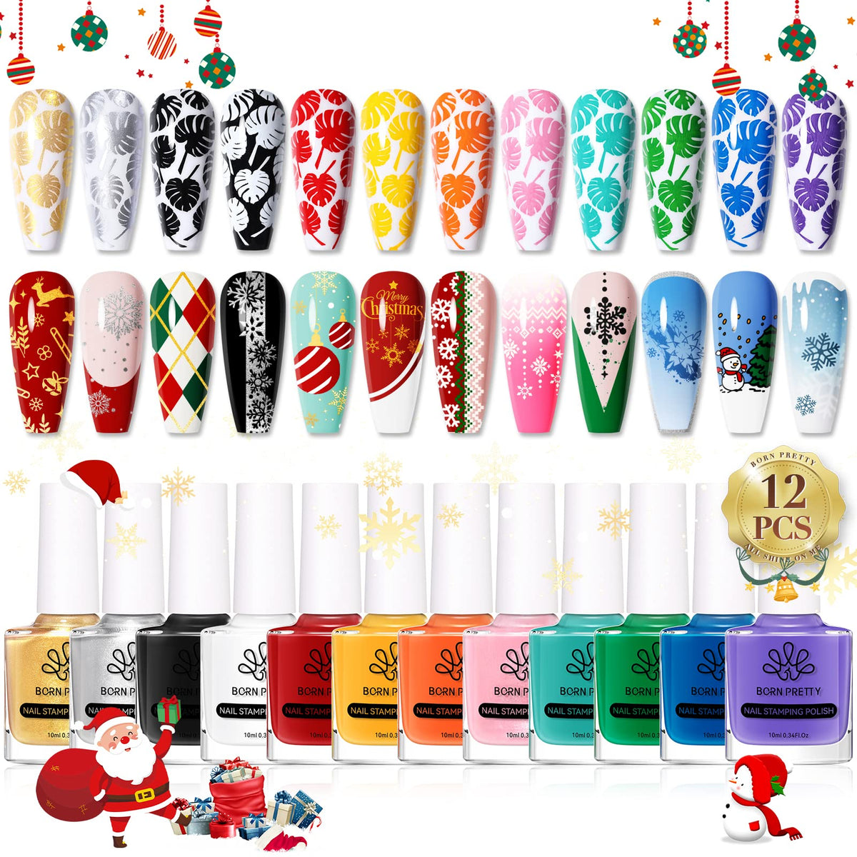 Born Pretty front packaging showing vibrant 12-color set and benefits