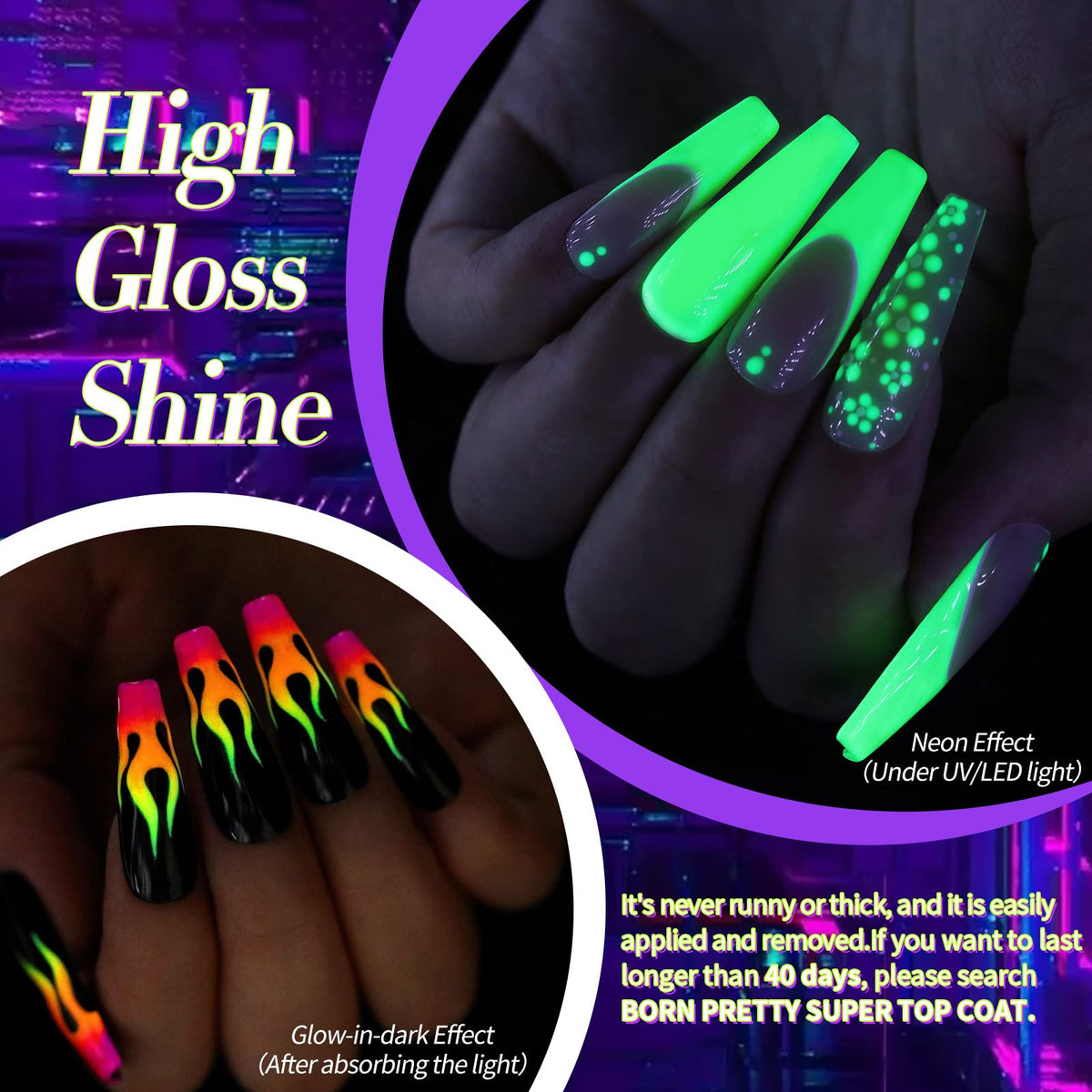 born pretty glow-in-dark demo illustrating luminous finish in low light