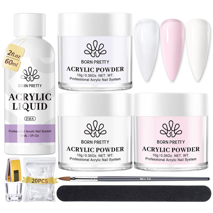 Born Pretty front packaging showing complete acrylic nail kit benefits