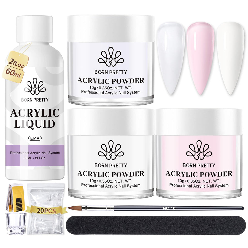 Born Pretty front packaging showing complete acrylic nail kit benefits