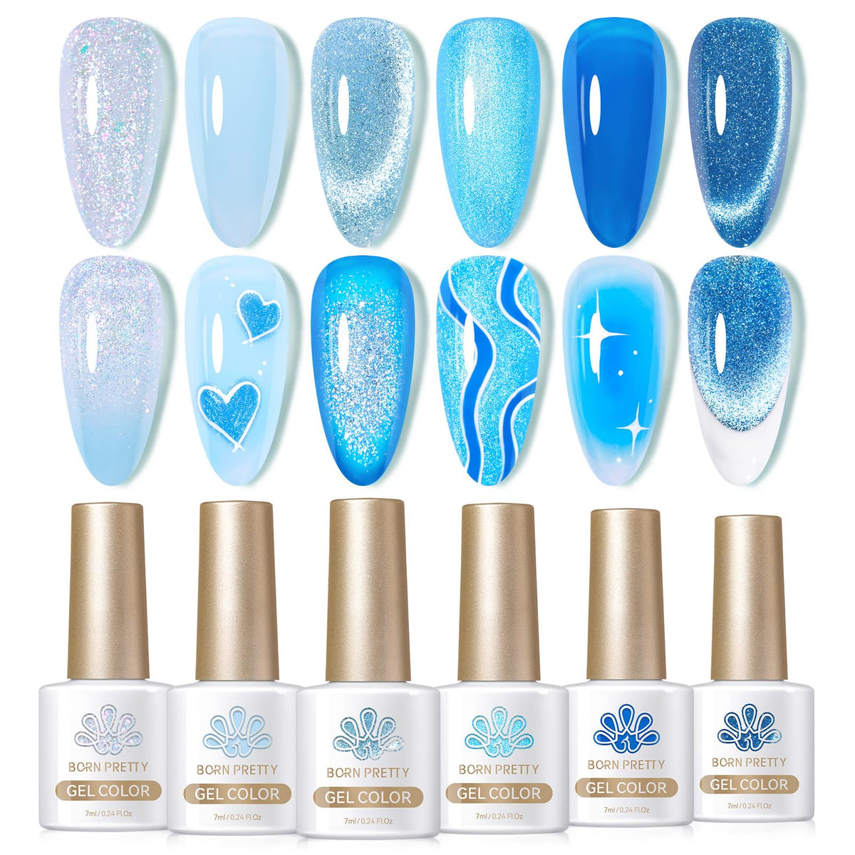 Born Pretty finished blue manicure in lifestyle scene highlighting wearable style